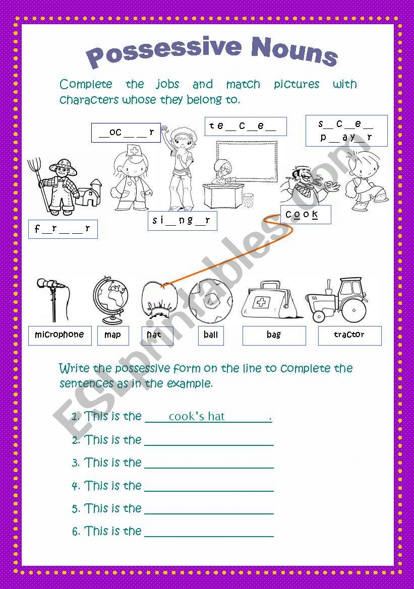 Possessive Nouns Esl Worksheet