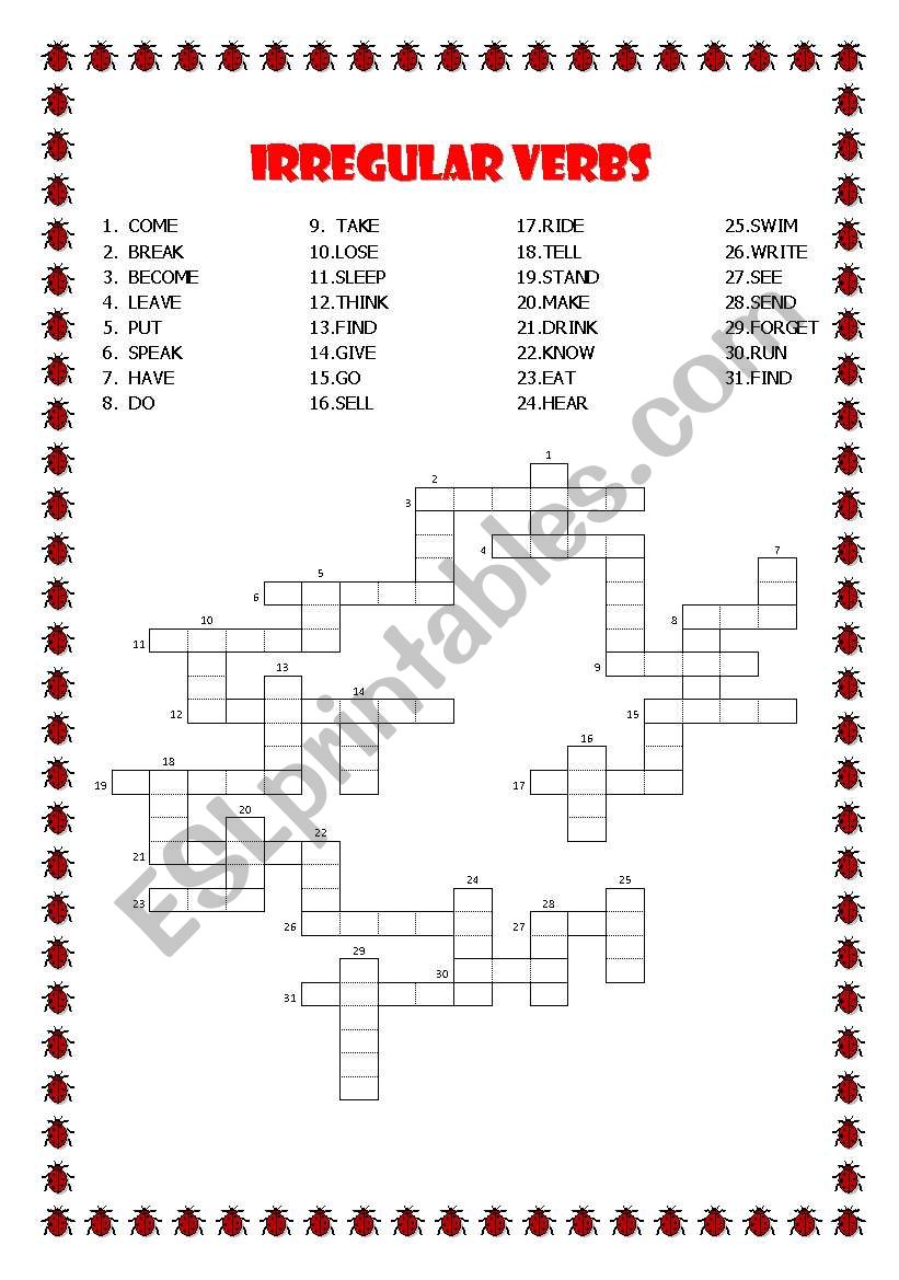 CROSSWORD IRREGULAR VERBS IN THE PAST