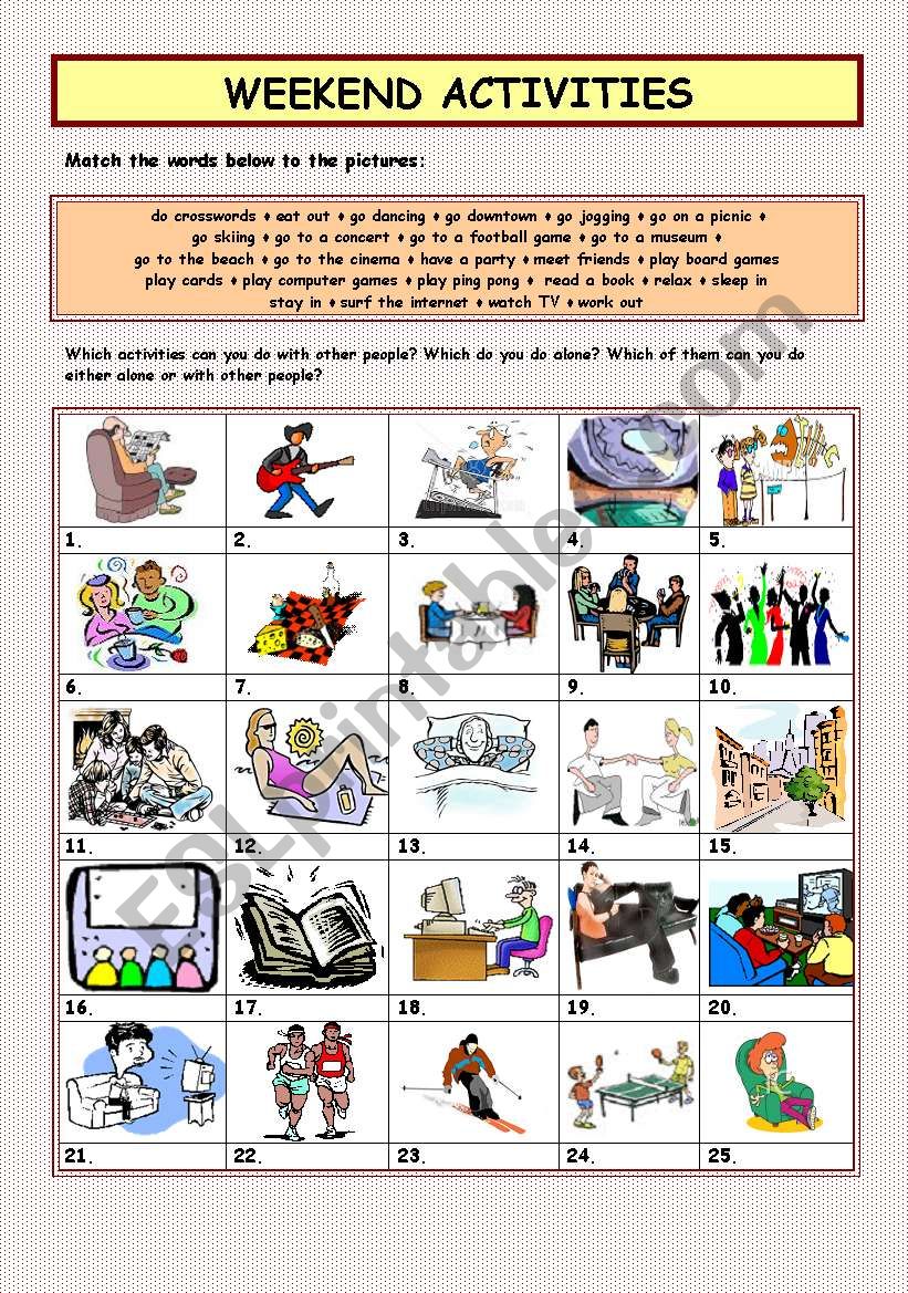 WEEKEND ACTIVITIES worksheet