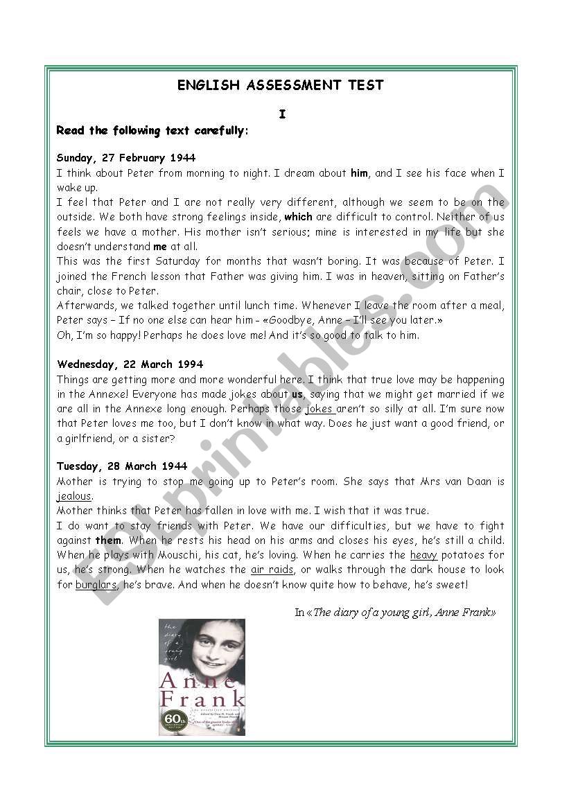 Anne Frank worksheet