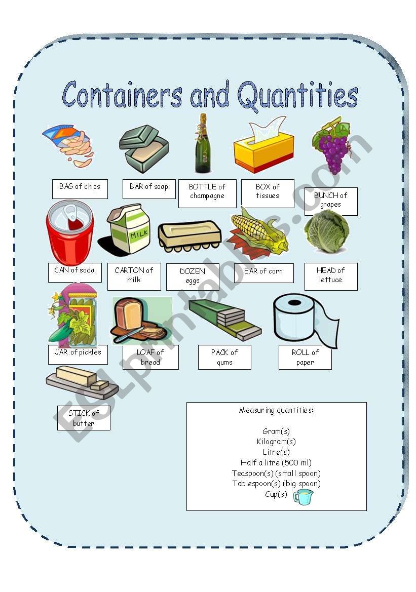 Containers and Quantities worksheet