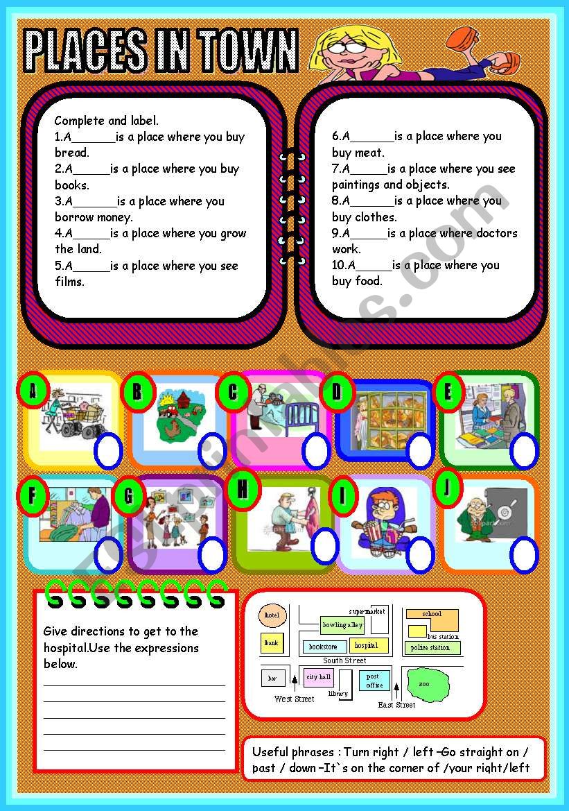 PLACES IN TOWN / DIRECTIONS worksheet