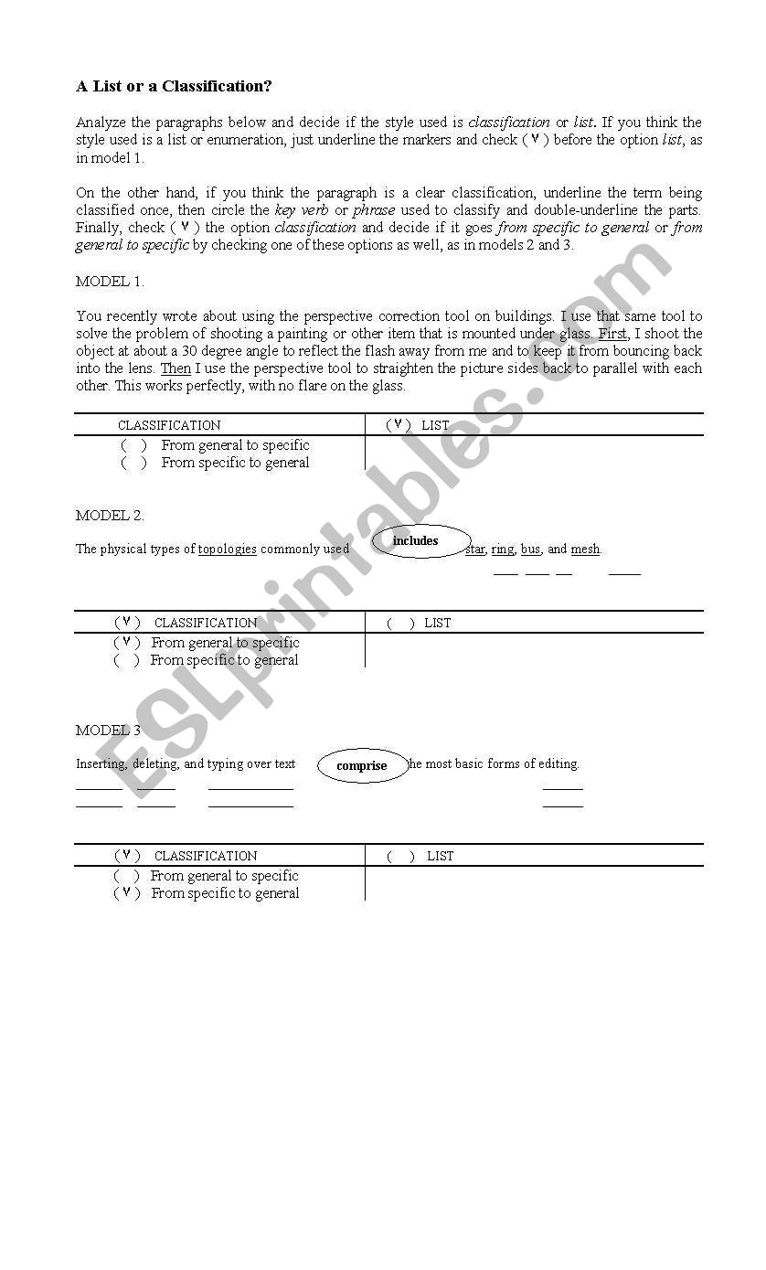A List or a Classification? worksheet