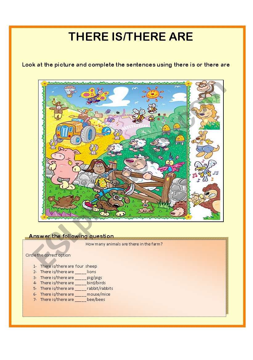 Animals in the farm worksheet