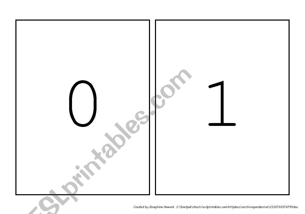 0 - 10 cards worksheet