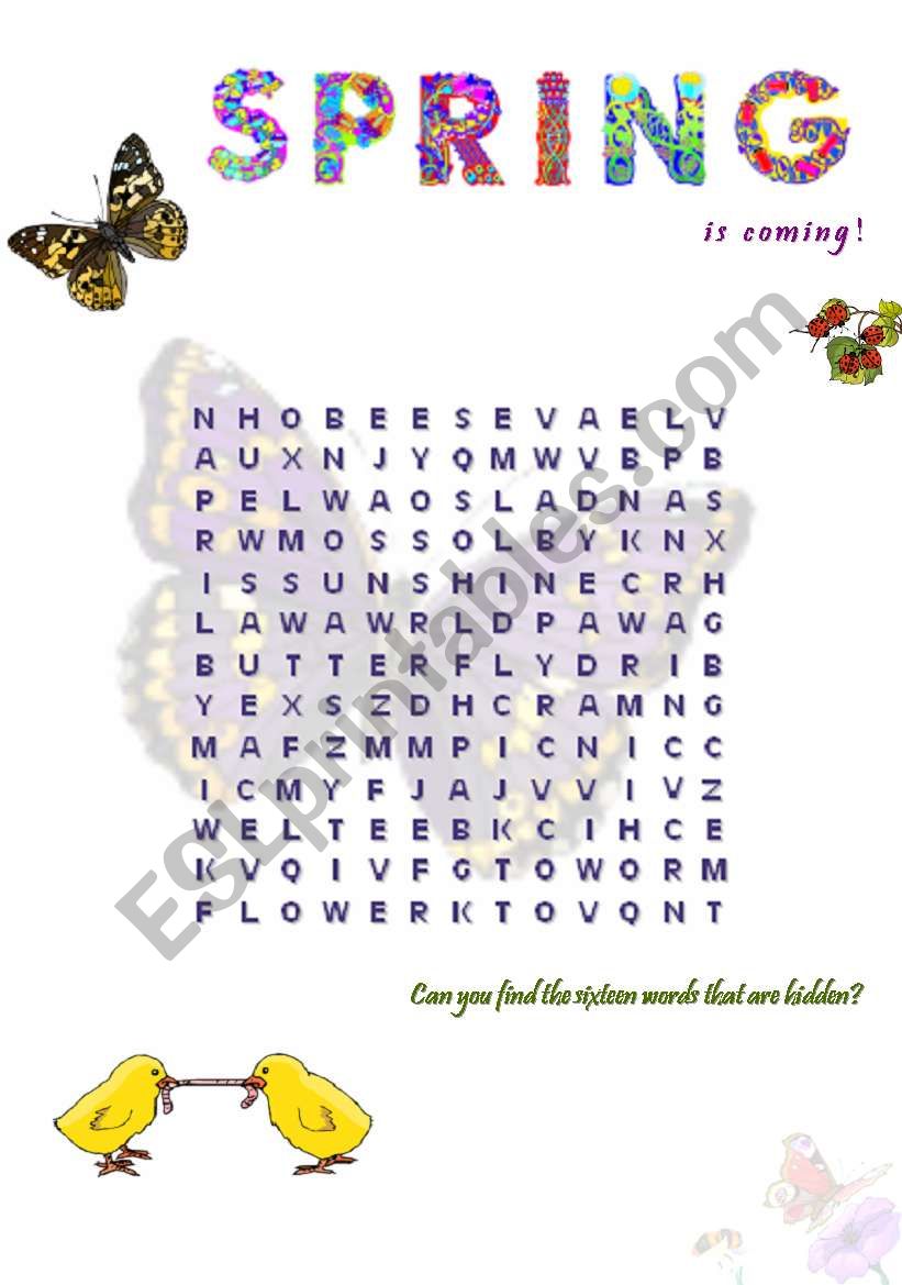 Spring Word Search for Children and Adults  (+ Key)