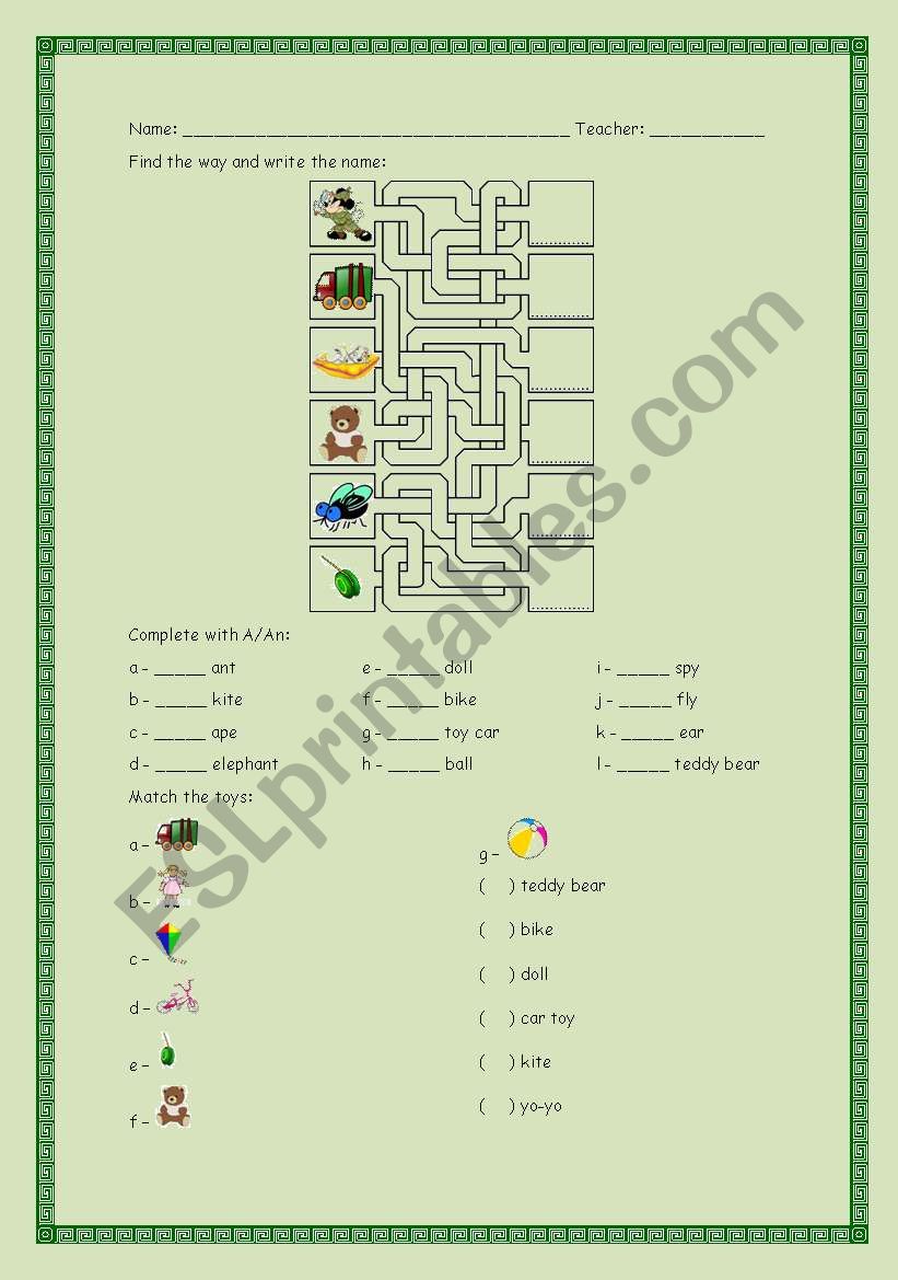 Toys worksheet