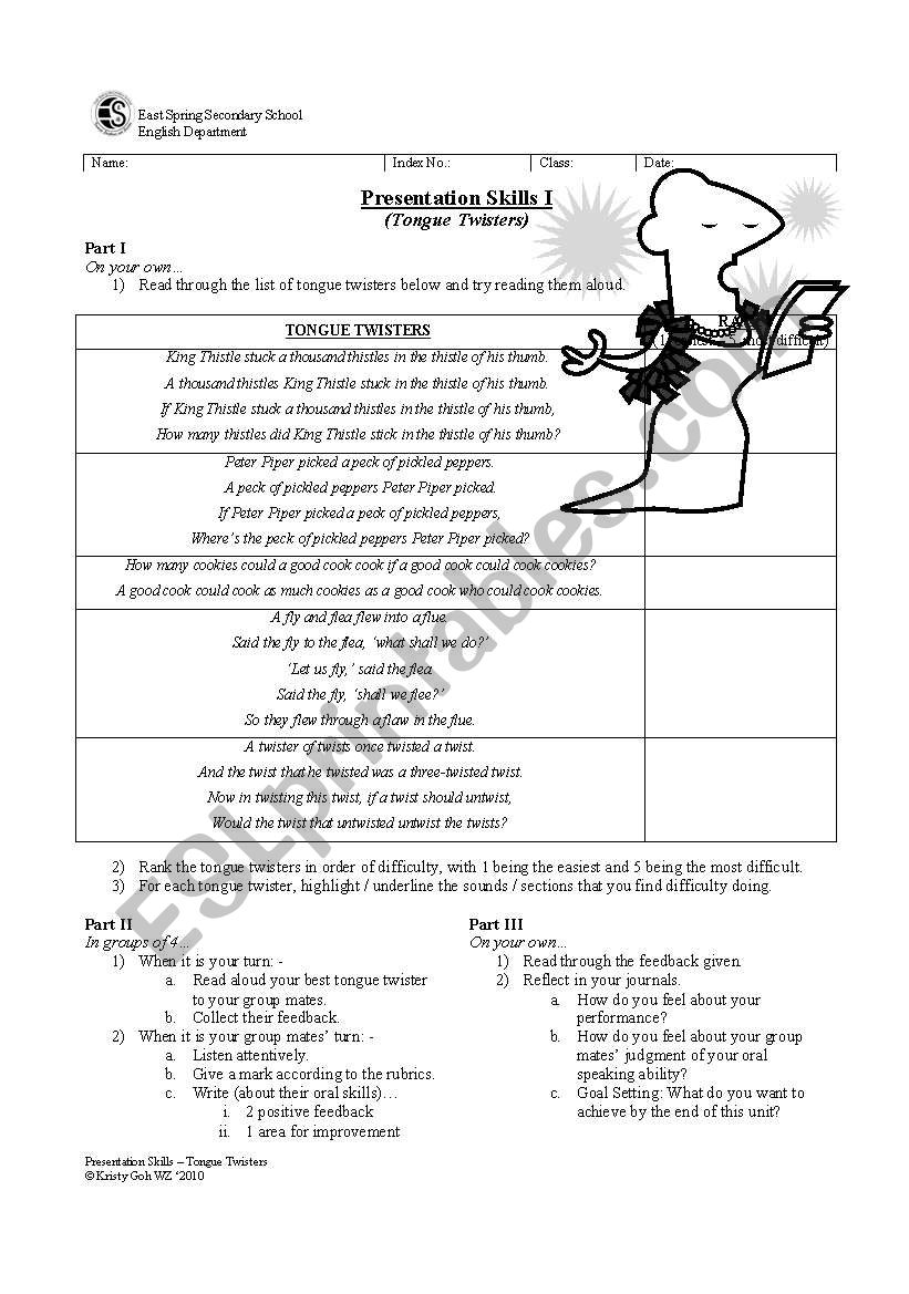 Pre-Assessment: Oral Skills worksheet