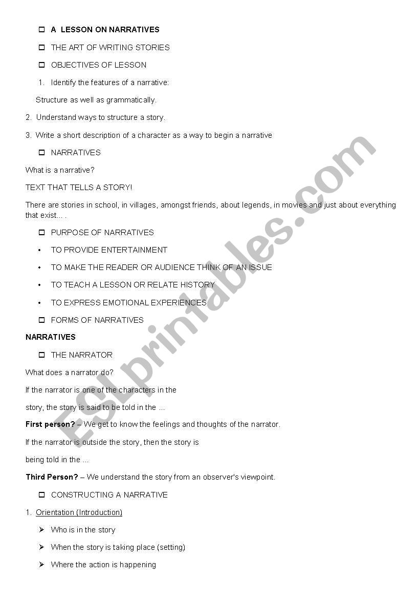 Narratives worksheet