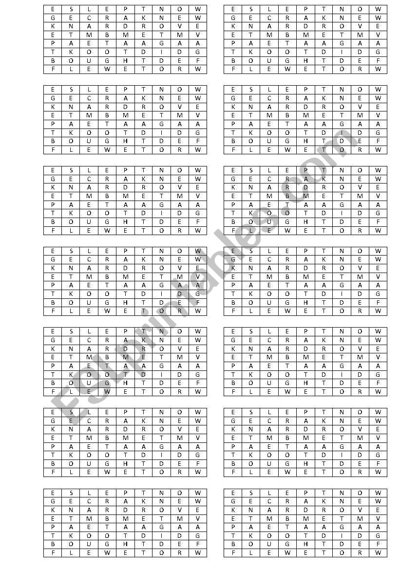 Irregular verbs game worksheet