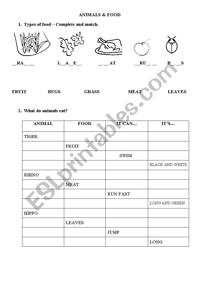 Animals worksheet