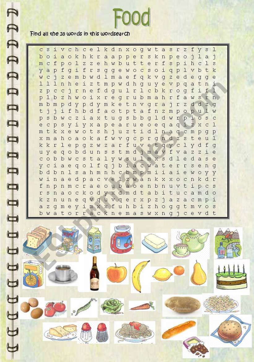 Food wordsearch worksheet