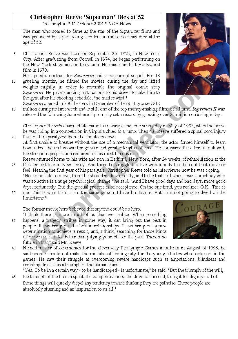 Christopher Reeve - Superman dies at 52