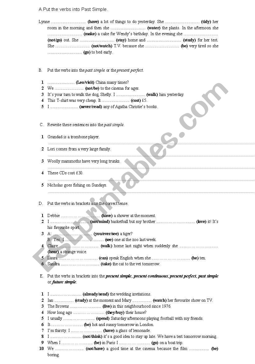 tense practice worksheet