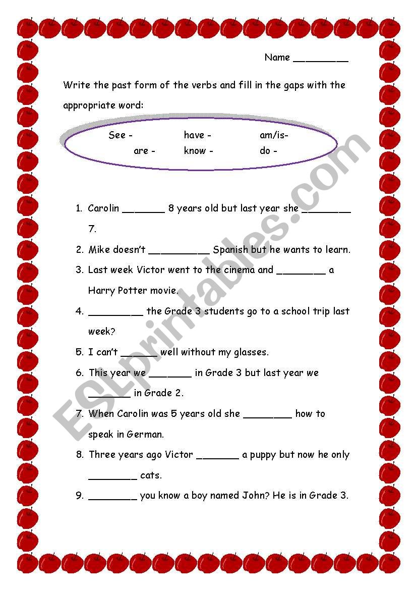 past form of irregular verbs worksheet