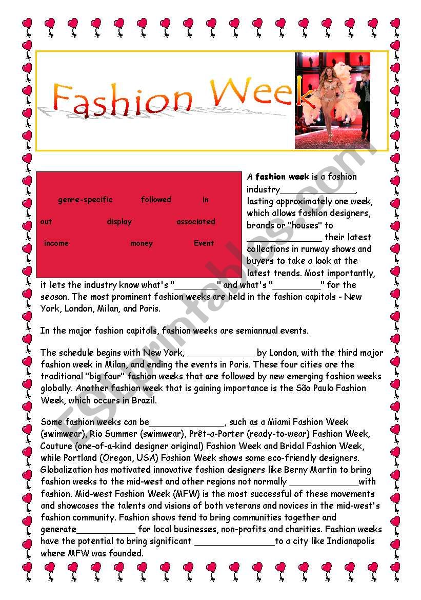    FASHION WEEK   - reading, questions, vocabulary practice