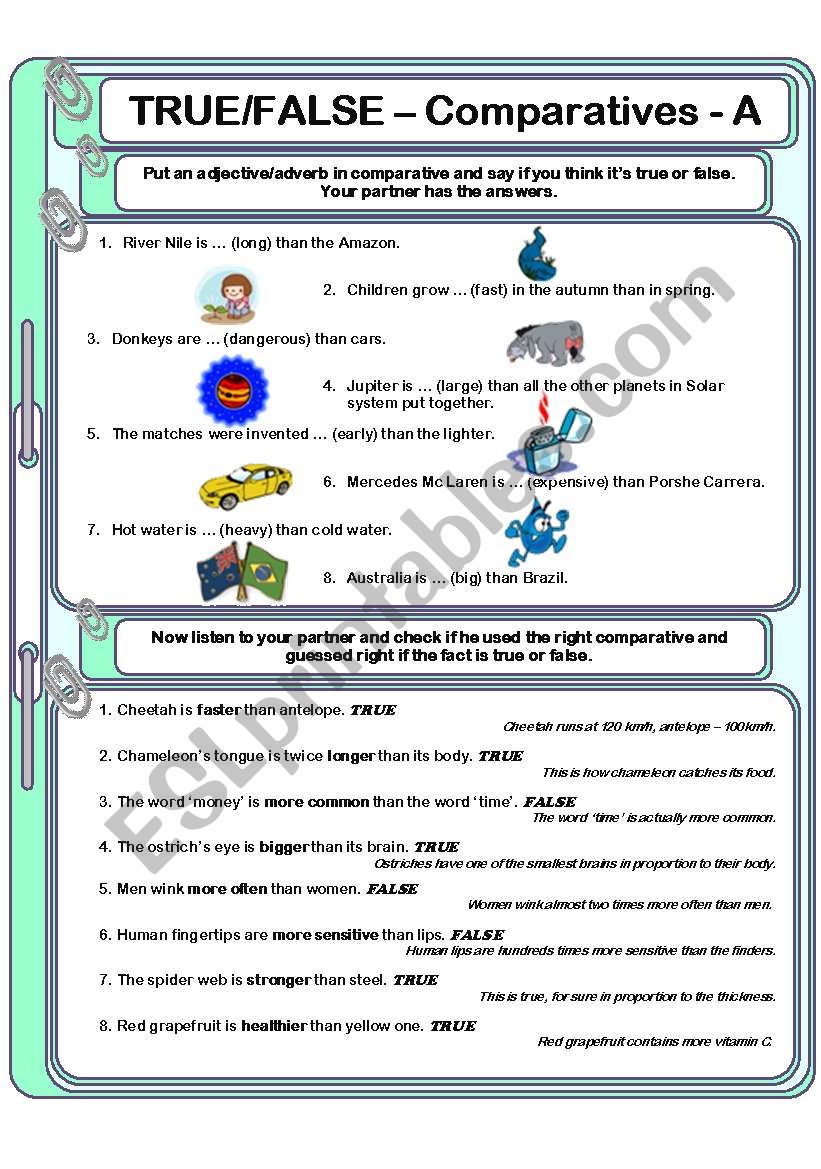 True/false pairwork. Comparatives