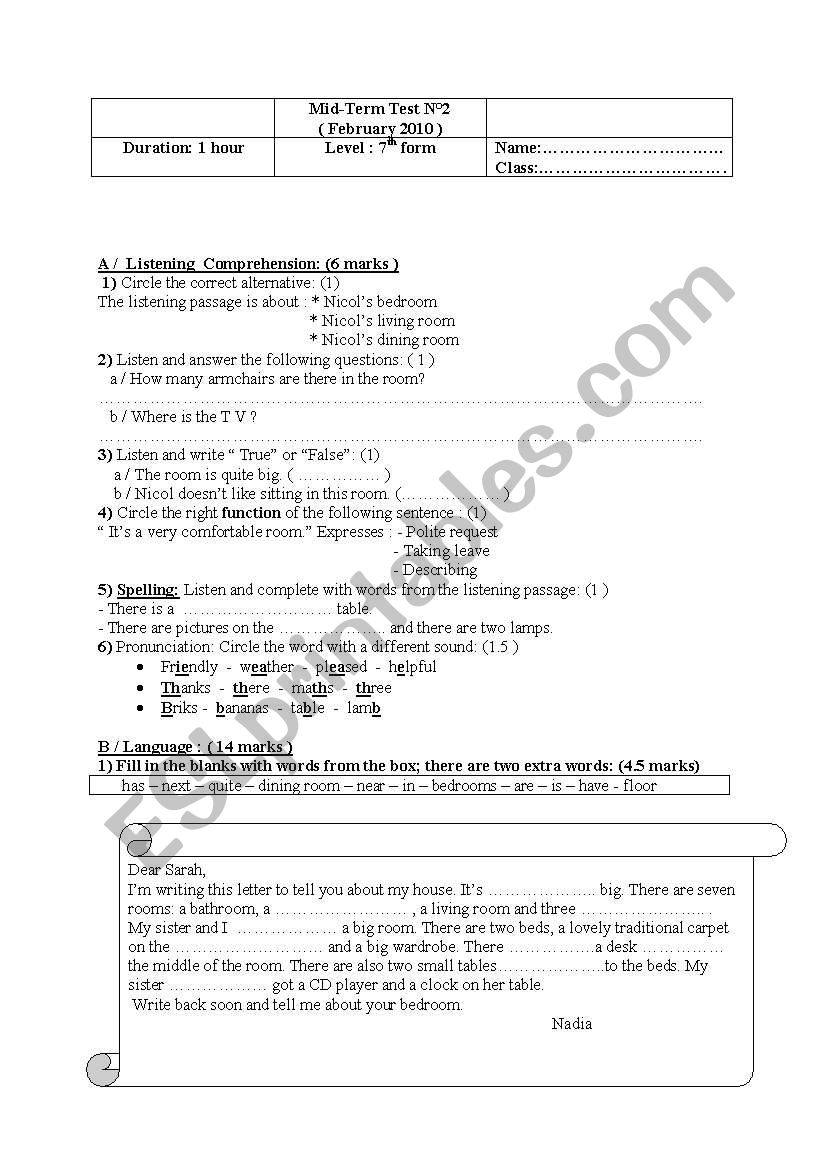 7th form mid-term test n2 + remedial work