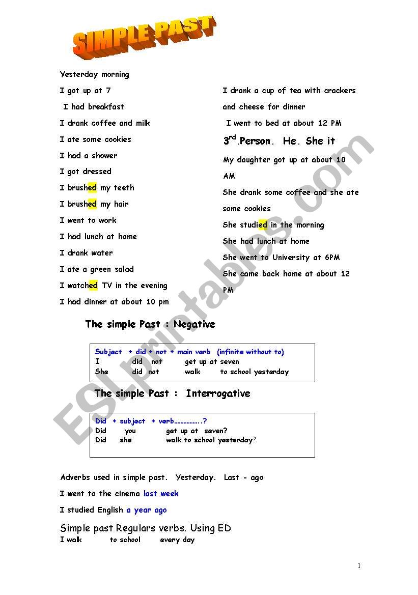 simple past rules and exercises