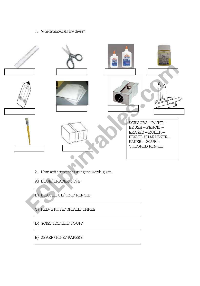 School objetcts worksheet