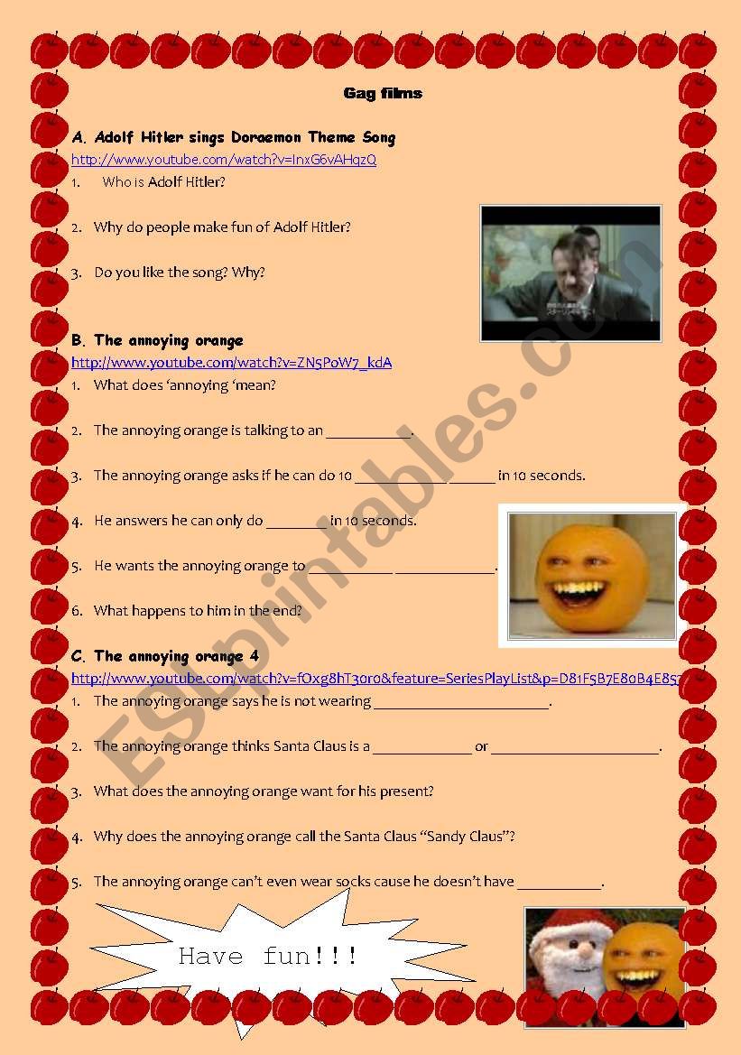 Gag films! worksheet