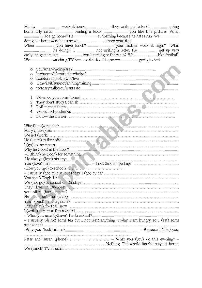 present tenses worksheet