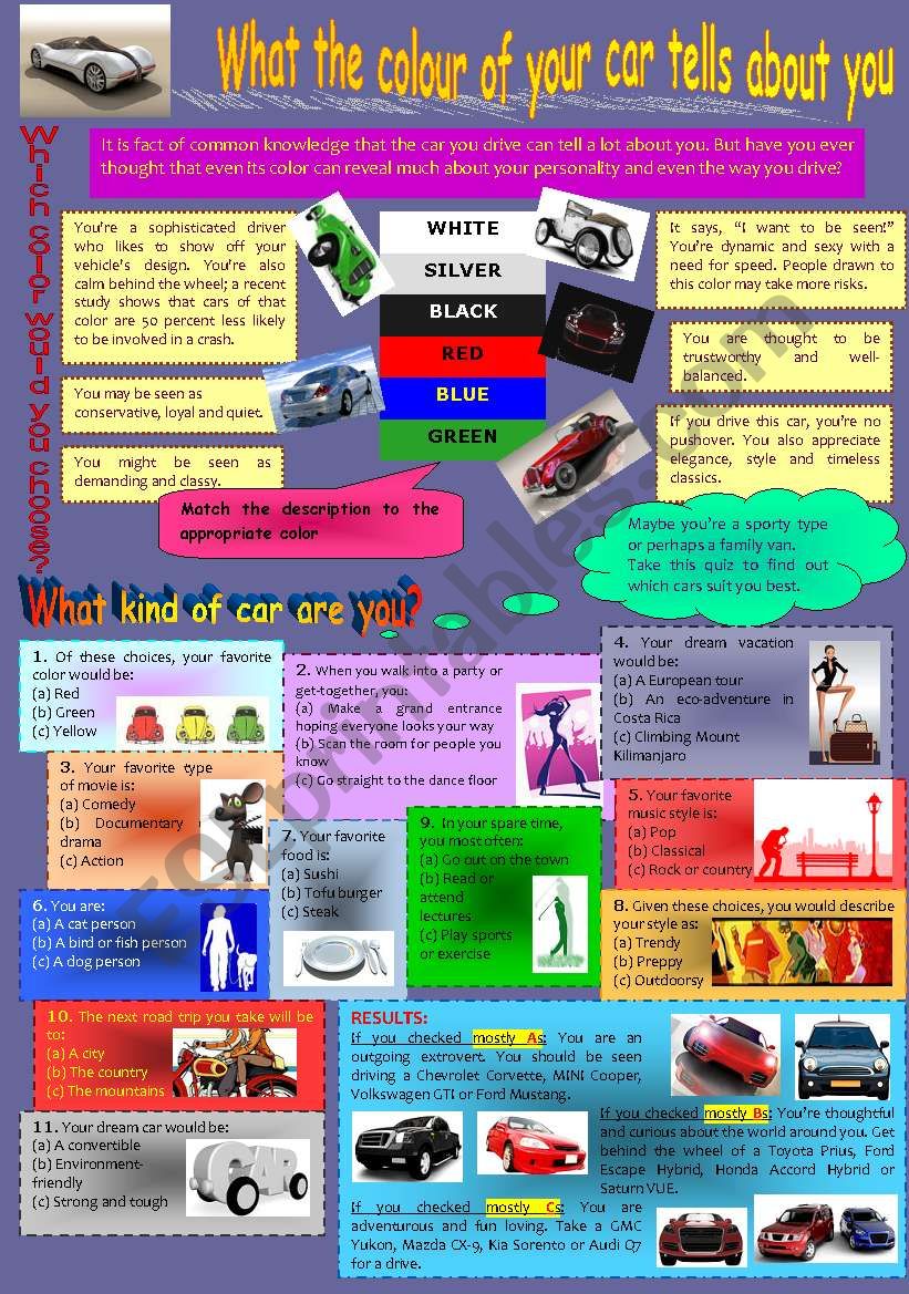 What the colour of your car tells about you? (with key)