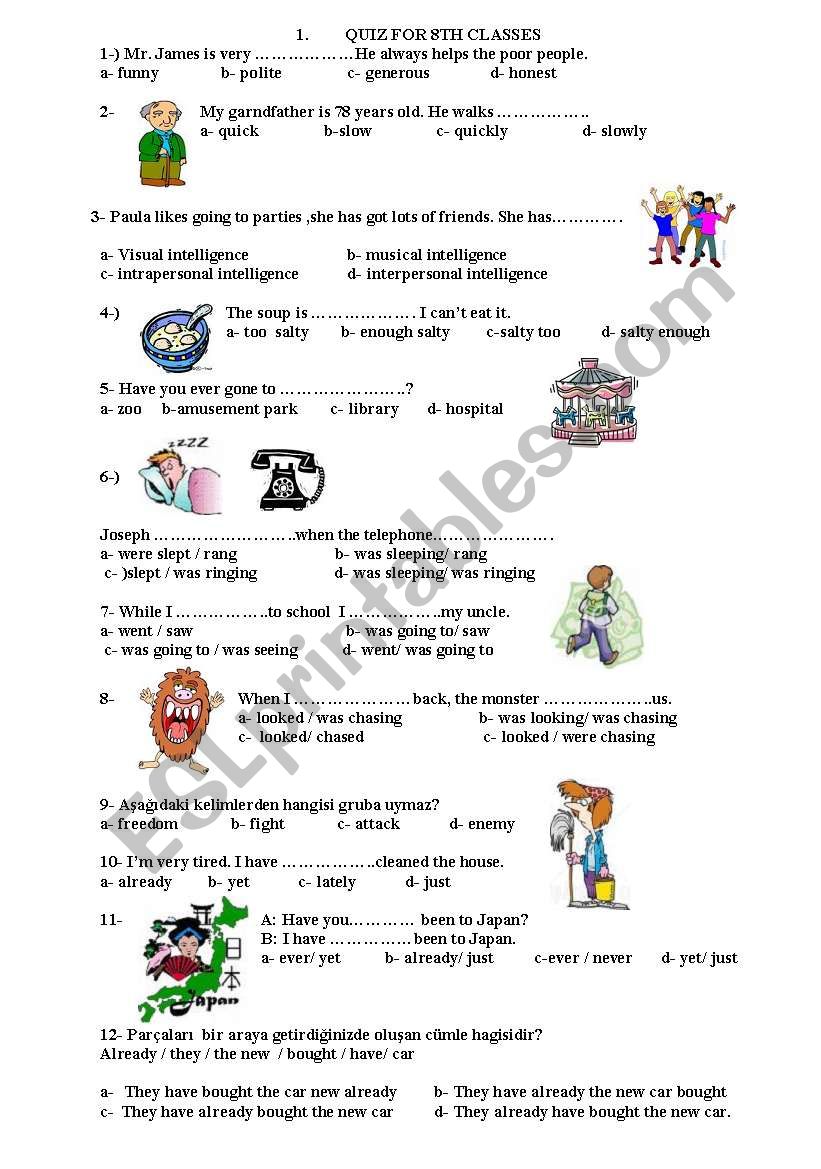 revision for 8th classes  worksheet