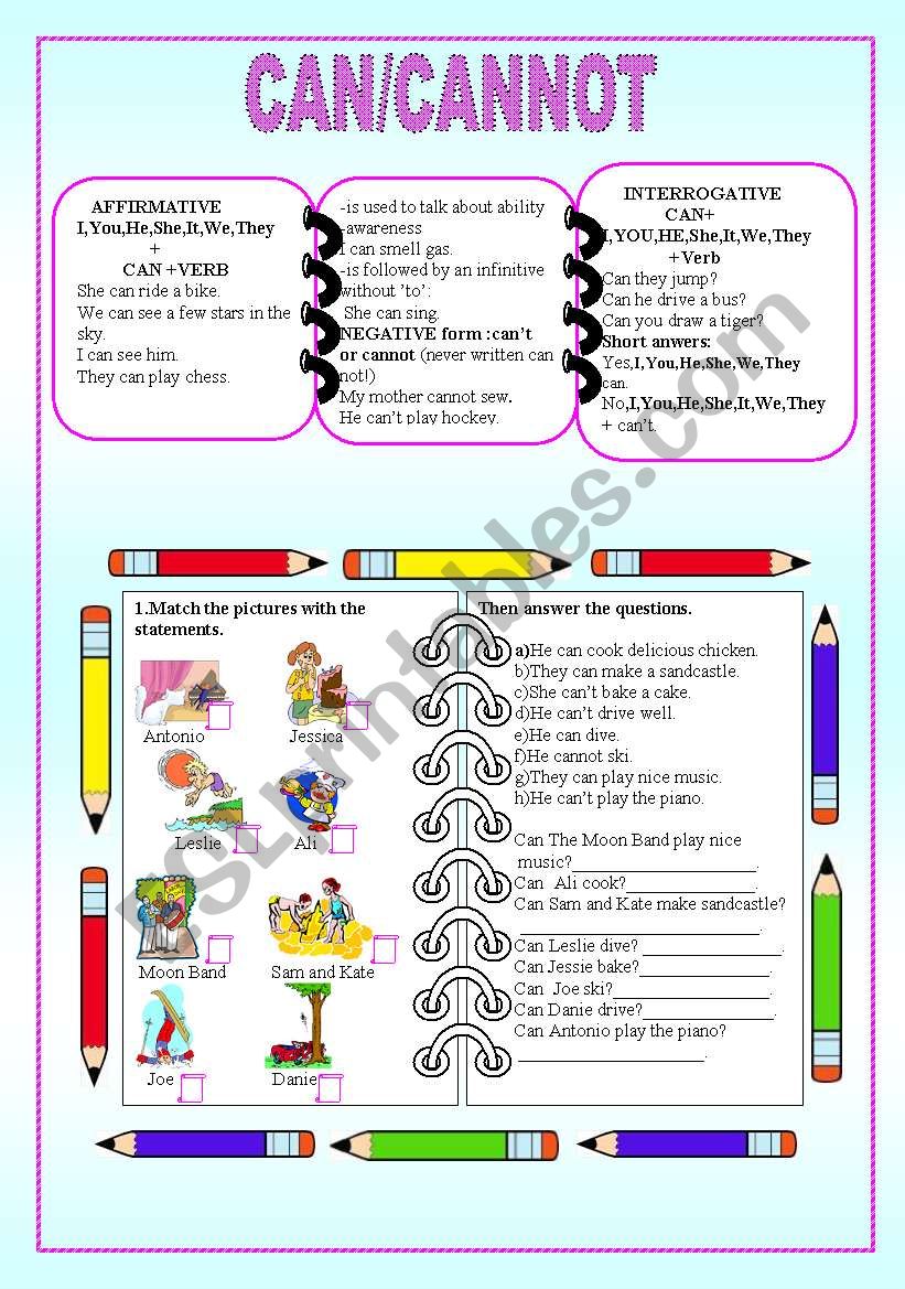 Can and cannot worksheet