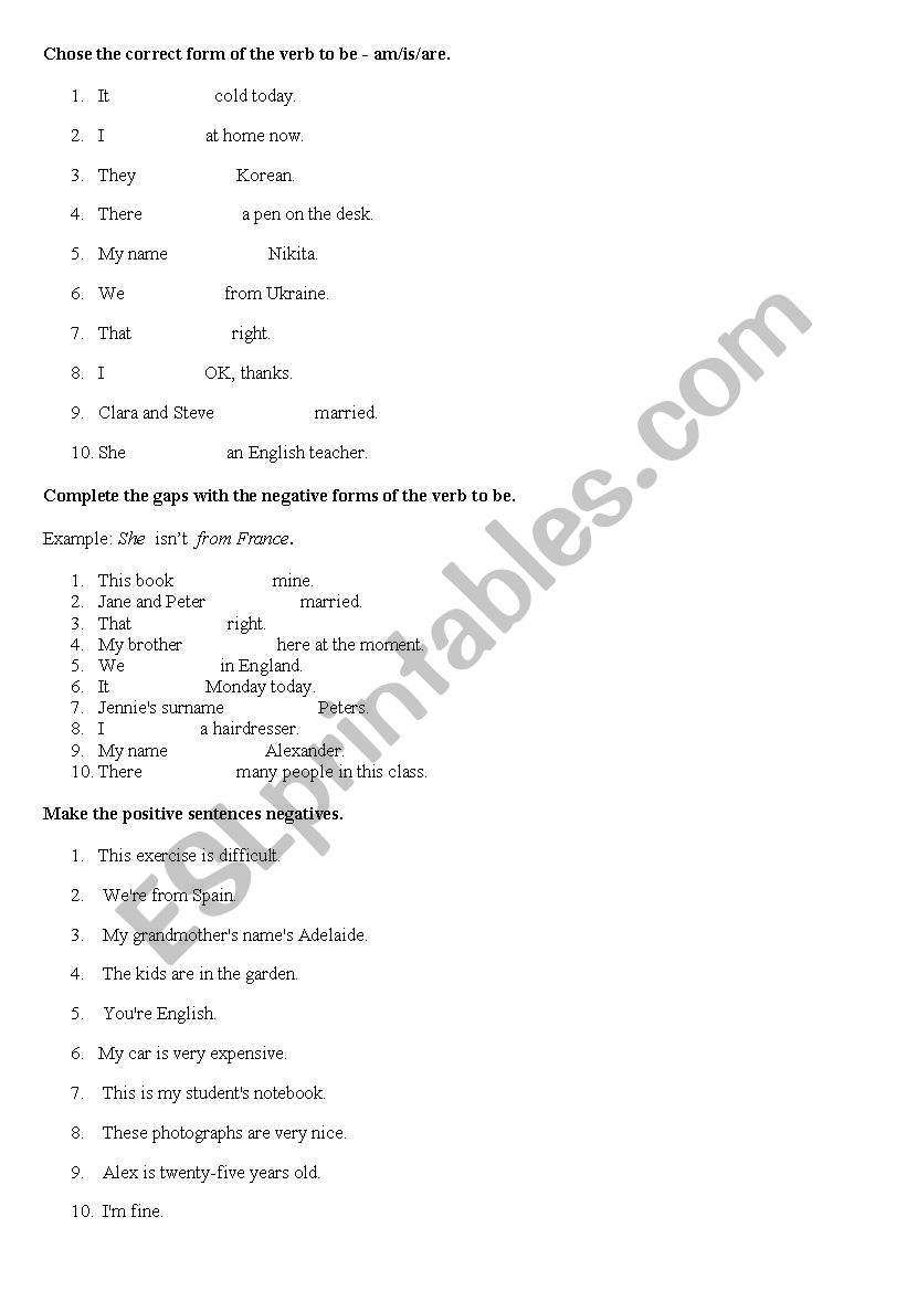 VERB TO BE worksheet