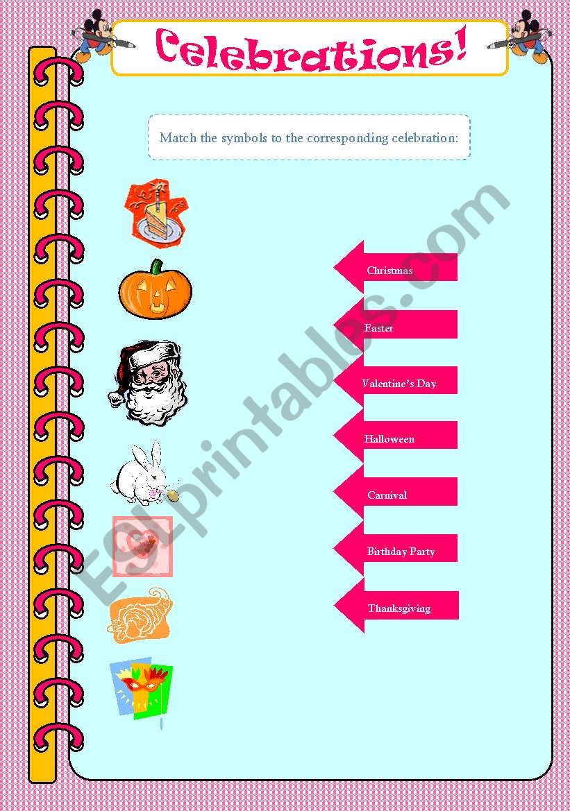 Celebrations worksheet