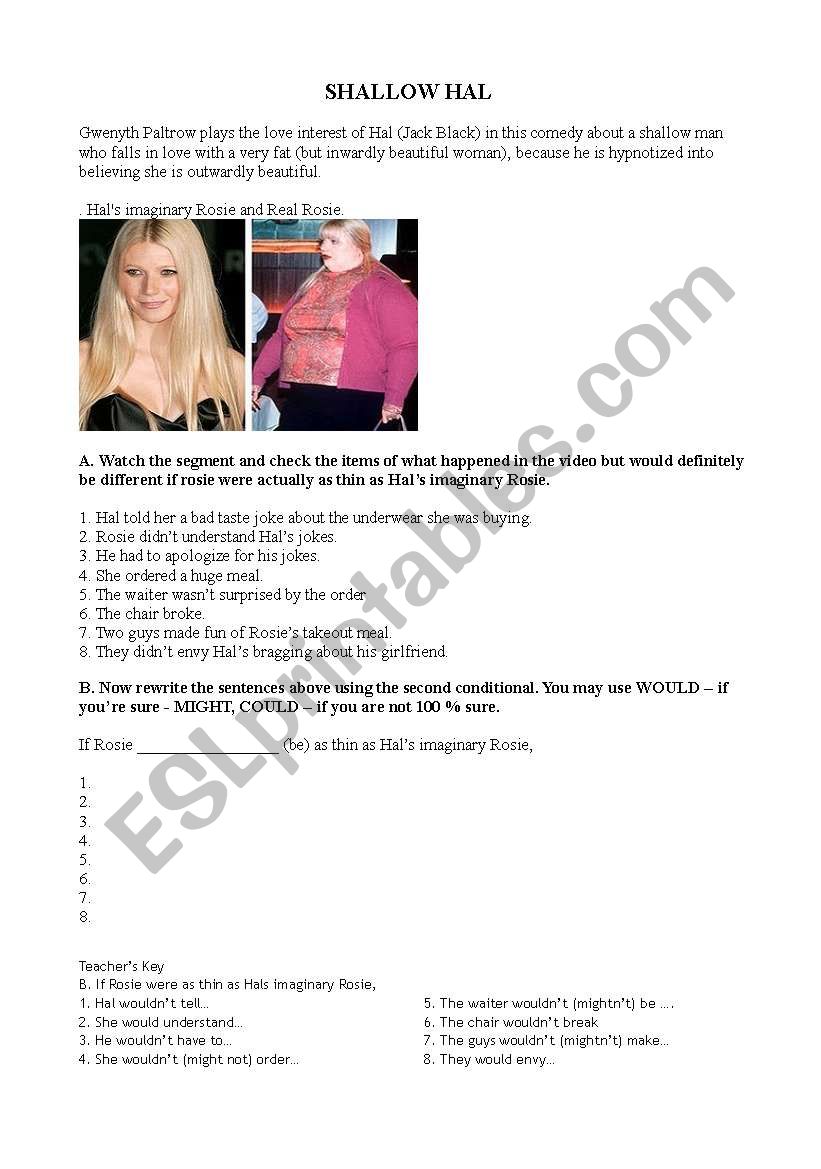 English Worksheets Shallow Hal Movie Activity