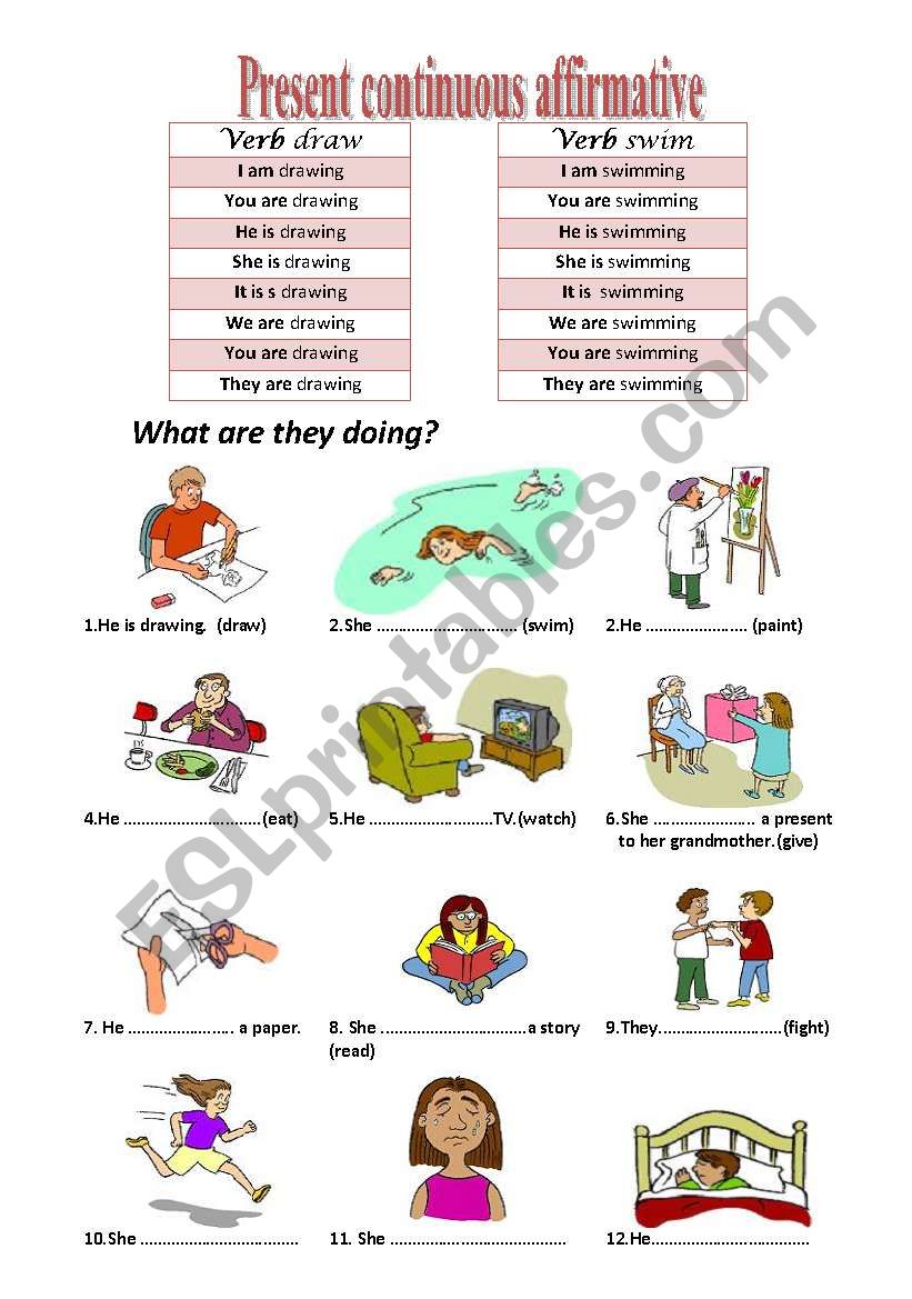 Present Contnuous Affirmative worksheet