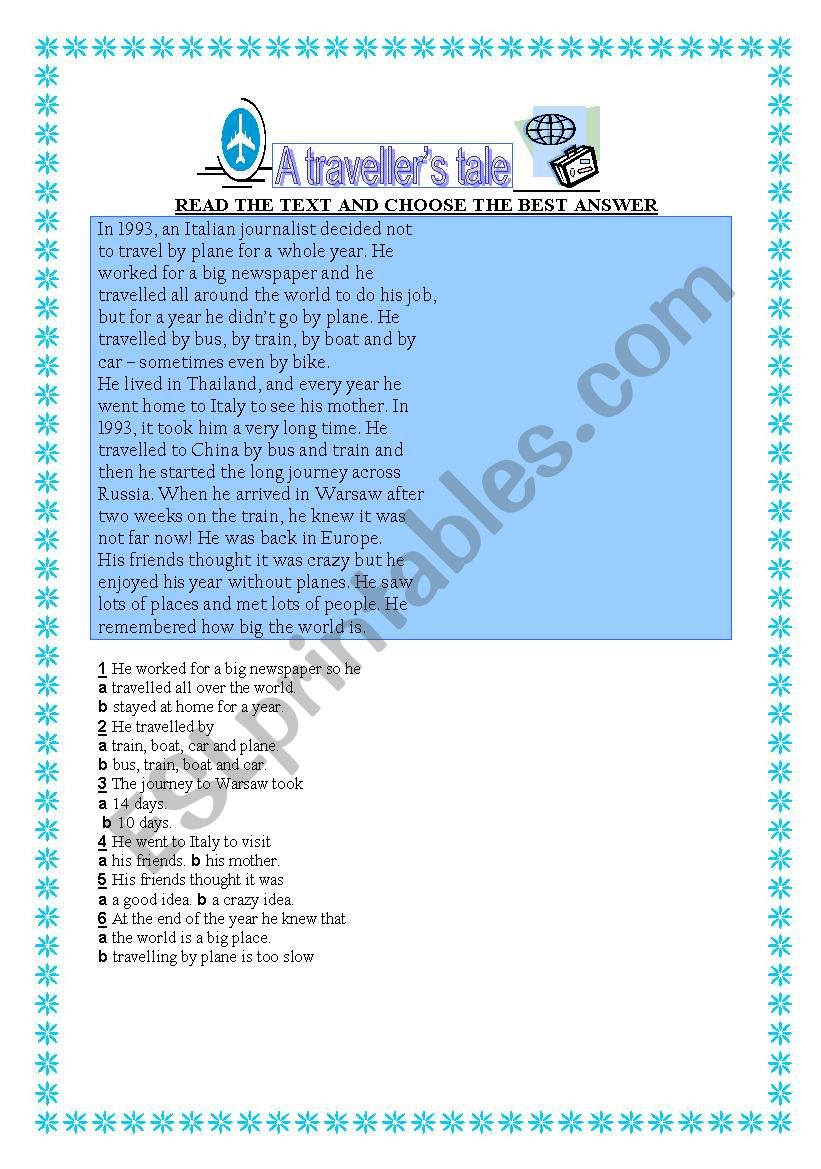 TRAVELLERS TALE worksheet