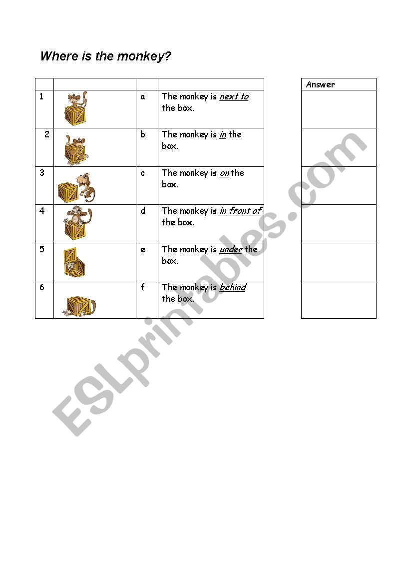 Prepositions of place worksheet