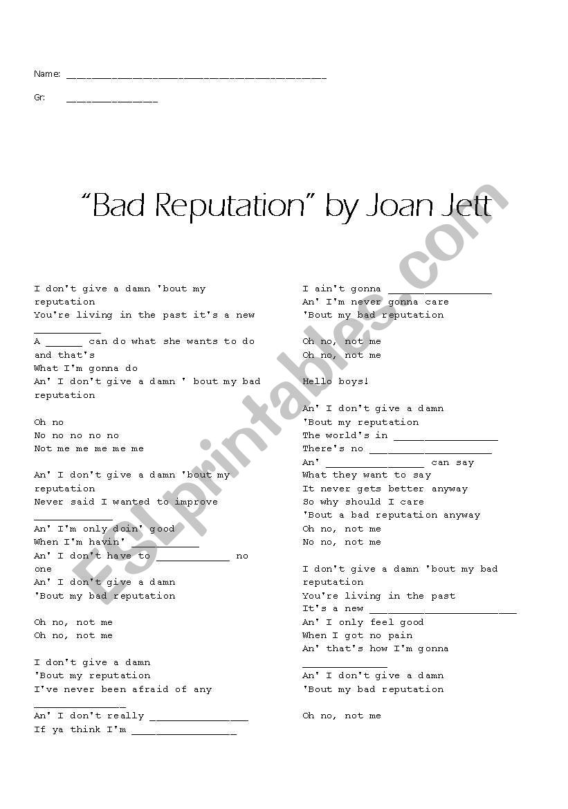 Bad Reputation by Joan Jett (song)