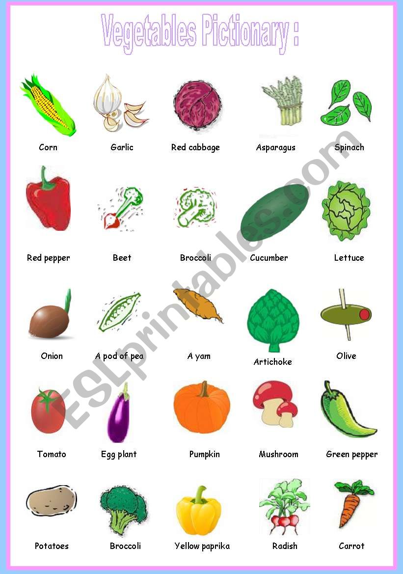 vegetables pictionary  worksheet