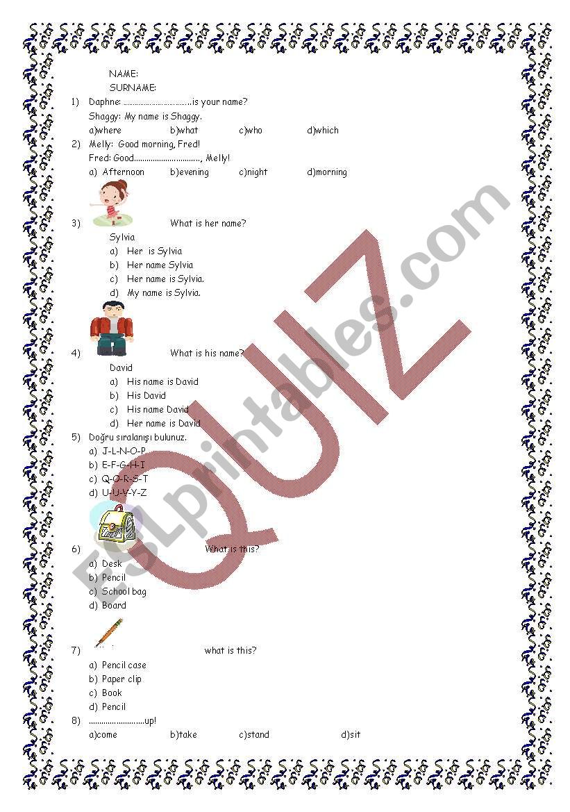 a quiz worksheet