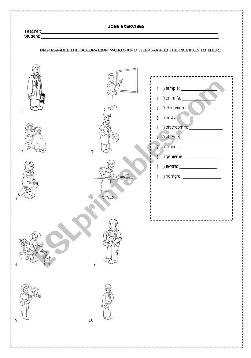 Jobs Exercise worksheet