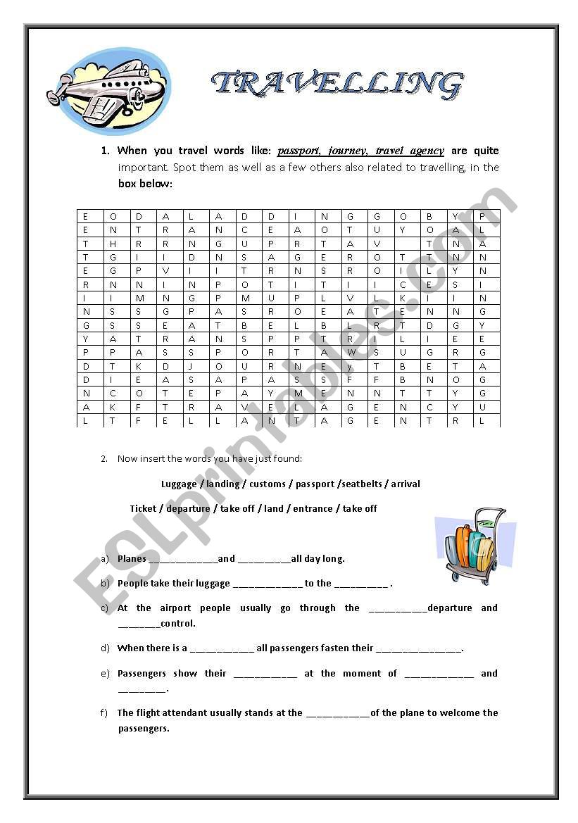 Travelling / Spot words worksheet