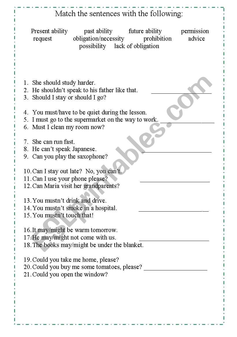modals review worksheet