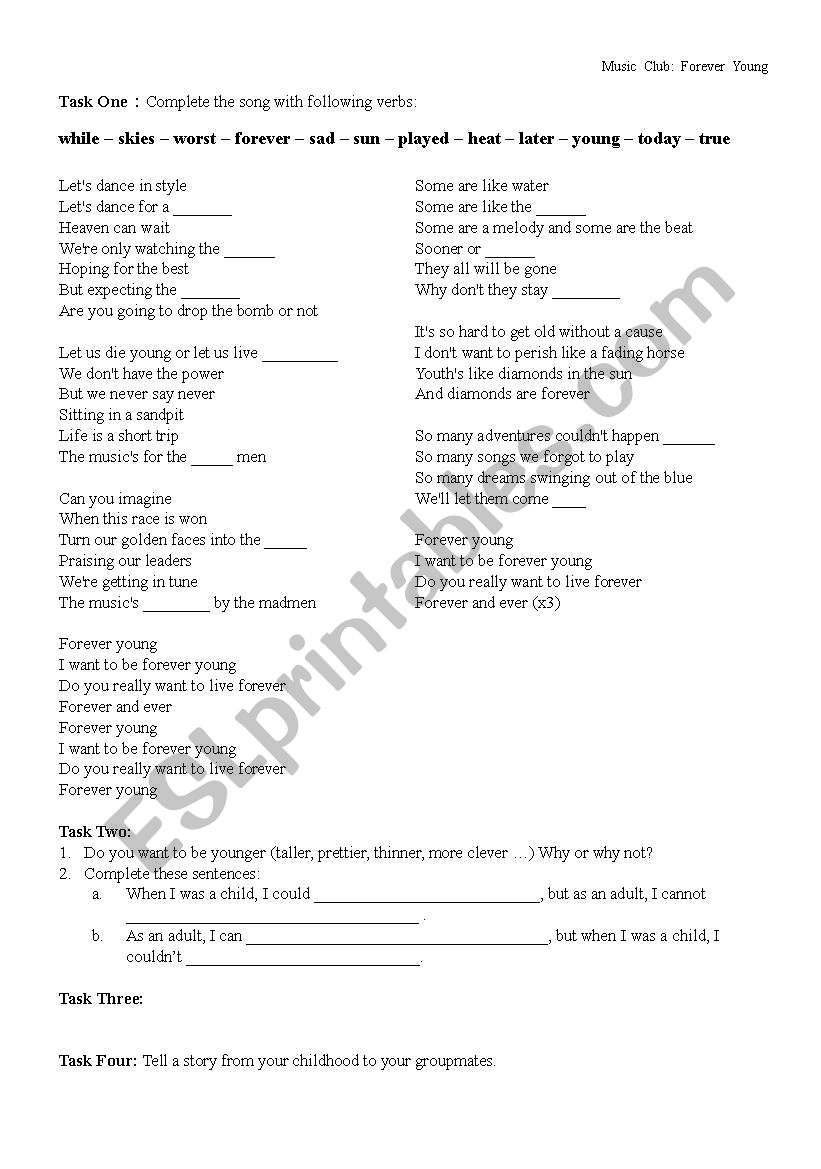 FOREVER YOUNG worksheet