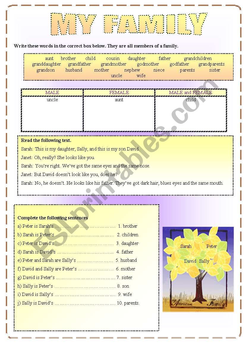 my family worksheet