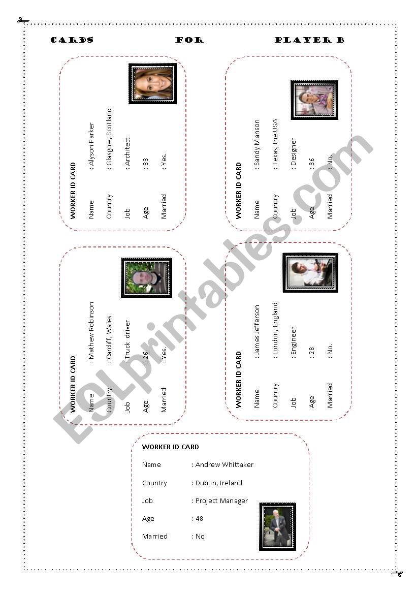 Speaking Game Part 2 worksheet