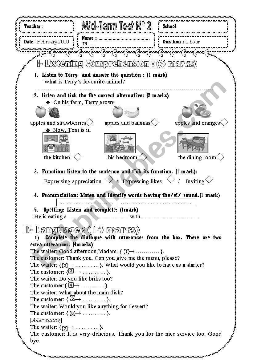 test listening grammar worksheet