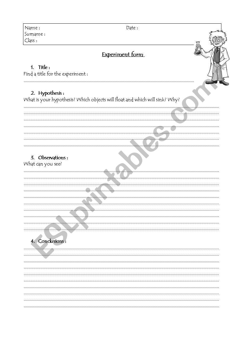 Experiment form - science worksheet