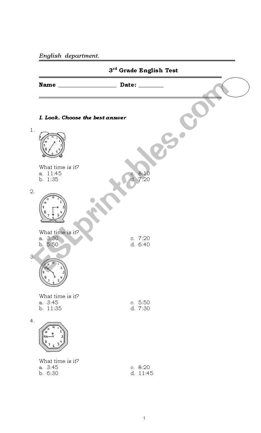 3rd Grade Test worksheet