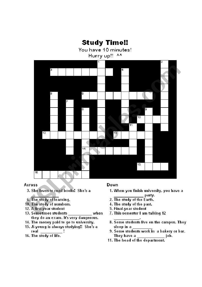 School crossword + key! worksheet