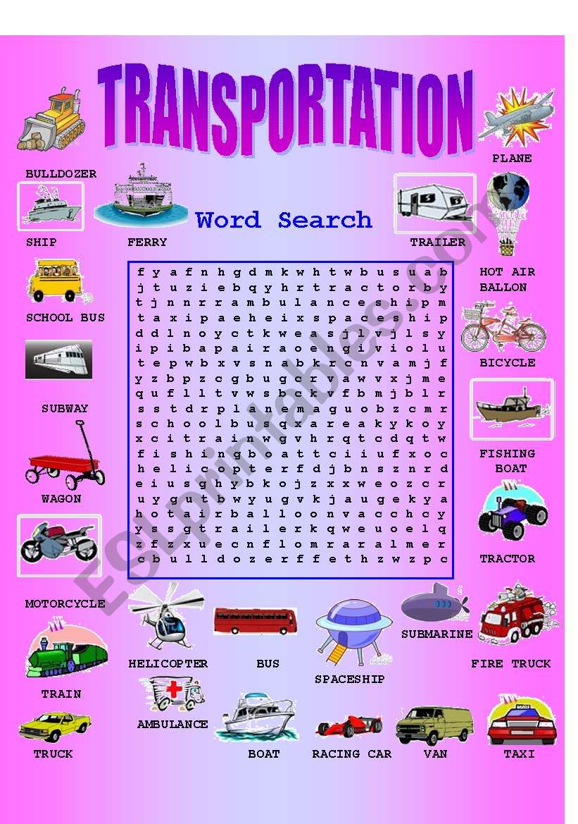 Transportation word search(+ KEY)