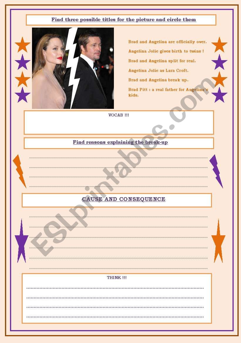 brad pitt and Angelina Jolie worksheet